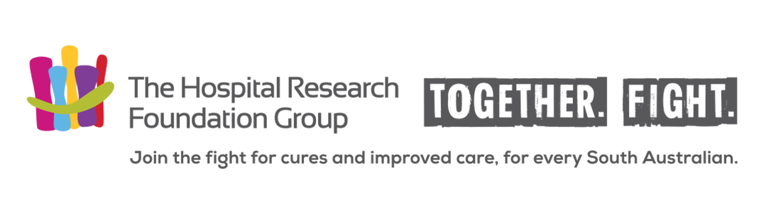 Hospital research foundation logo in colour and black text, campaign line "Together Fight"