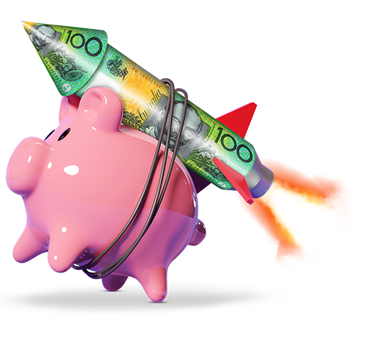 Pink Piggy Bank with Cash Rocket