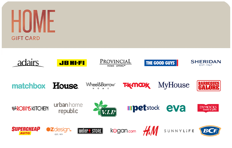 Home Gift Card with logos of participating stores
