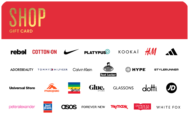 Shop Gift Card with logos of participating stores