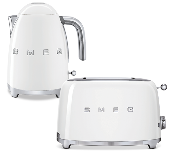 White Smeg Kettle and Matching Toaster
