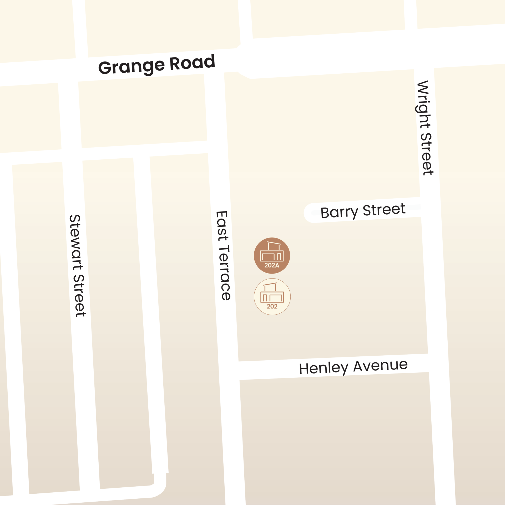 Map of Henley Beach with house markers on East Terrace