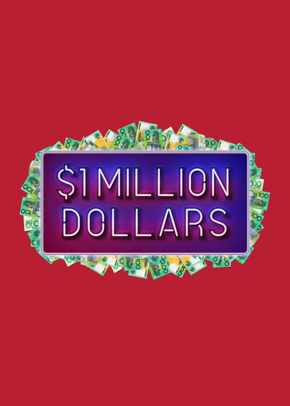 $1Million Dollars in a neon sign with a cash boarder on a red background animated to flash