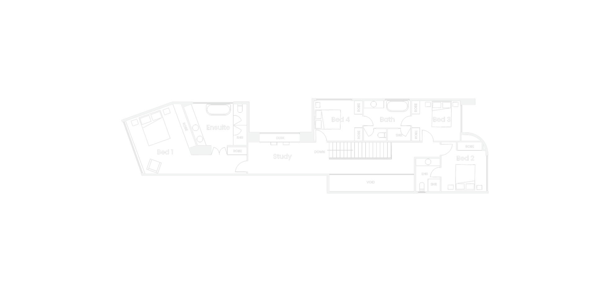 Floorplan in white - upper level