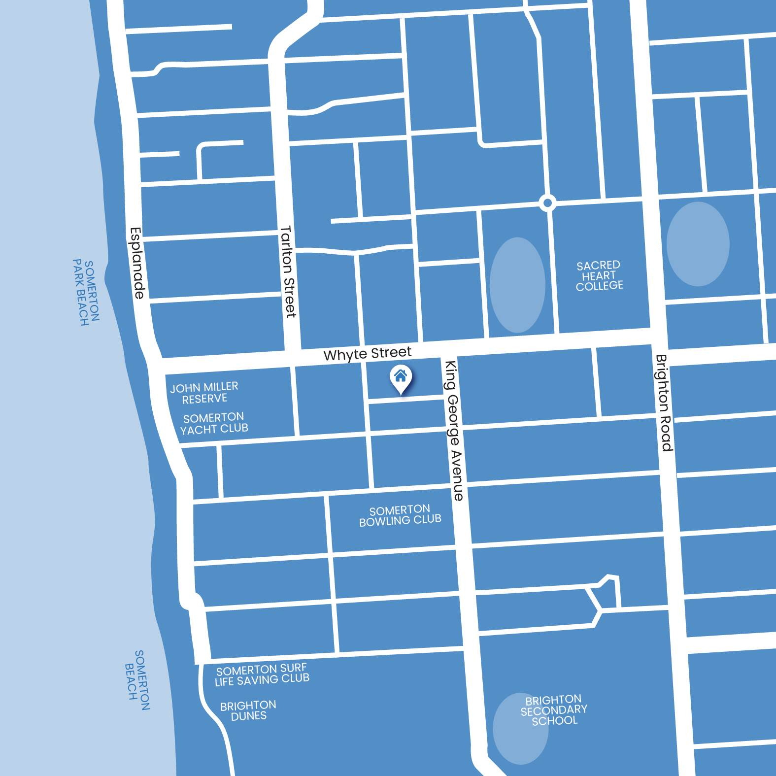 Map of Somerton Park with pin at house location on Hamilton Street